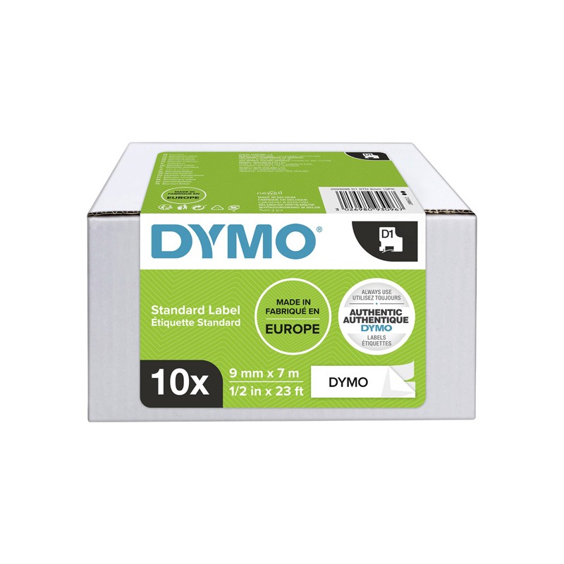 Dymo originální páska do tiskárny štítků, Dymo, 2093096, černý tisk/bílý podklad, 7m, 9mm, 10ks v balení, cena za balení, D1