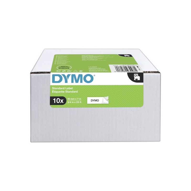 Dymo originální páska do tiskárny štítků, Dymo, 2093098, černý tisk/bílý podklad, 7m, 19mm, 10ks v balení, cena za balení, D1