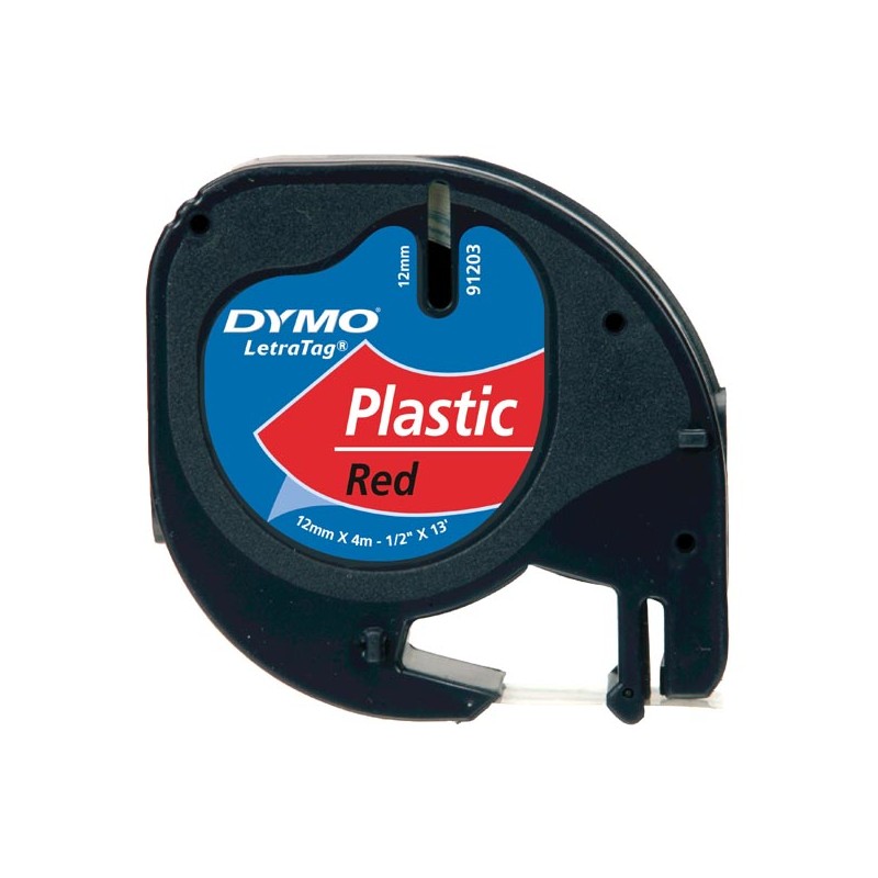 Dymo originální páska do tiskárny štítků, Dymo, 91203, S0721630, černý tisk/červený podklad, 4m, 12mm, LetraTag plastová páska