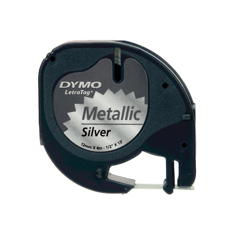 Dymo originální páska do tiskárny štítků, Dymo, S0721730, černý tisk/stříbrný podklad, 4m, 12mm, LetraTag metalická páska
