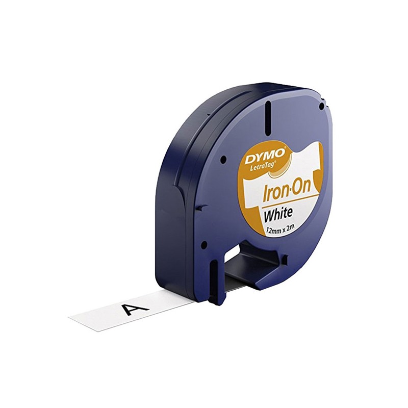 Dymo originální páska do tiskárny štítků, Dymo, S0718850, černý tisk/bílý podklad, 2m, 12mm, LetraTag nažehlovací páska