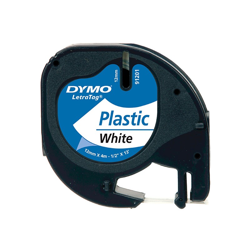 Dymo originální páska do tiskárny štítků, Dymo, 91221, S0721660, černý tisk/bílý podklad, 4m, 12mm, LetraTag plastová páska