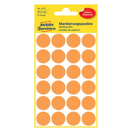 Avery Zweckform etikety 18mm, neon oranžová, 24 etiket, značkovací, baleno po 4 ks, 3173, pro ruční popis