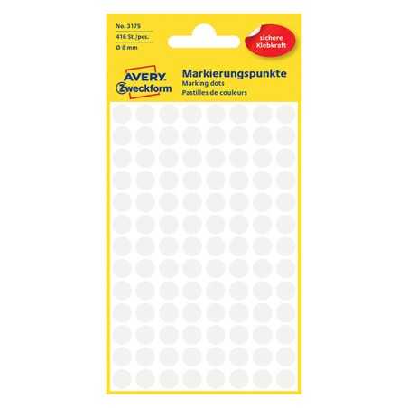 Avery Zweckform etikety 8mm, bílé, 104 etiket, značkovací, baleno po 4 ks, 3175, pro ruční popis