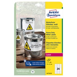 Avery Zweckform etikety 70mm x 37mm, A4, matné, bílé, 24 etiket, velmi odolné, baleno po 20 ks, L4718-20, pro laserové tiskárny