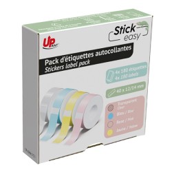 UPrint etikety 14mmx40mm, pink, yellow, blue, transparent, 180 etiket, UP21 4x180 PASTEL, pro tiskárny StickEasy