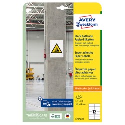 Avery Zweckform etikety 105mm x 48mm, A4, bílé, 12 etiket, s vysokou lepivostí, baleno po 20 ks, L7875-20, pro laserové a