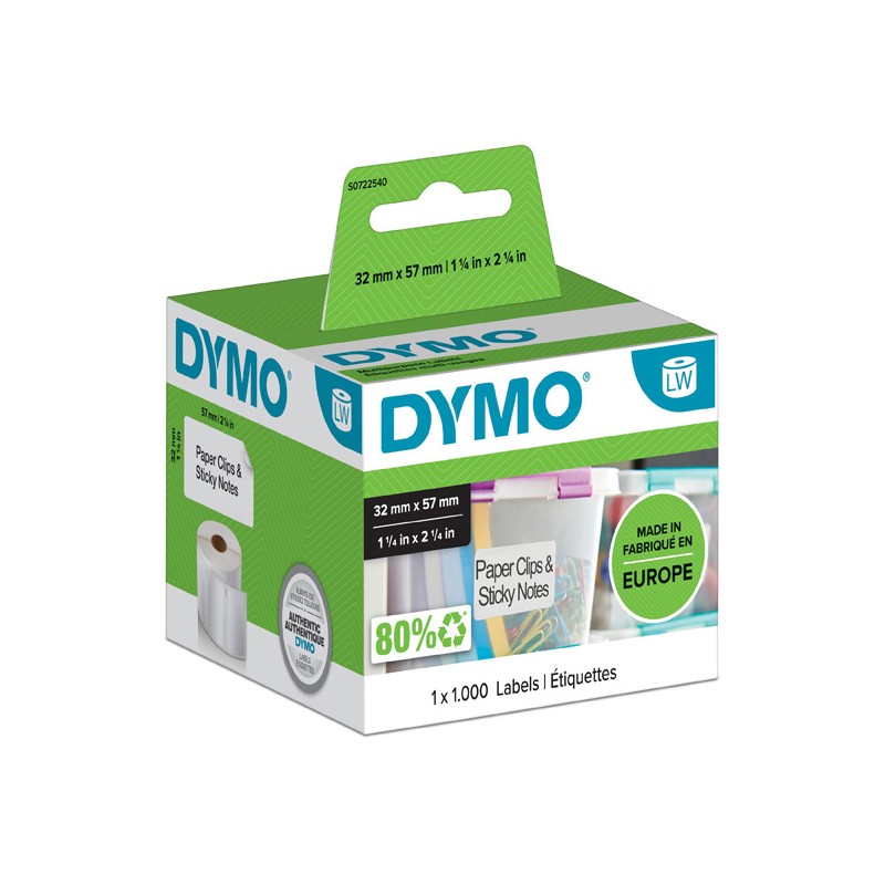 Dymo papírové štítky 57mm x 32mm, bílé, multifunkční, snímatelné, 1000 ks, 11354, S0722540