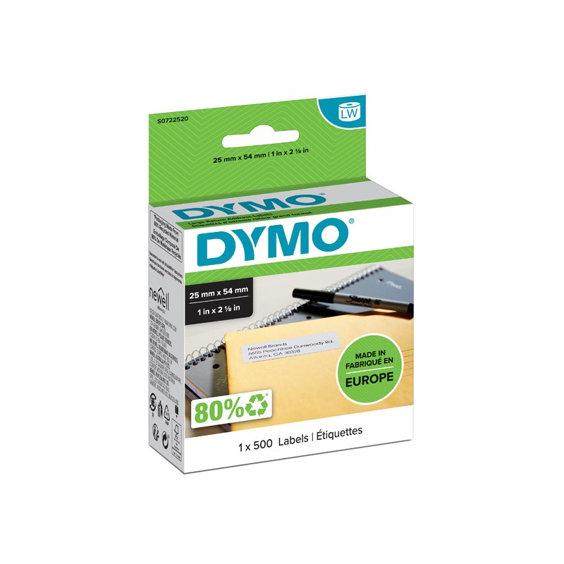 Dymo papírové štítky 54mm x 25mm, bílé, pro zpáteční adresu, 500 ks, 11352, S0722520