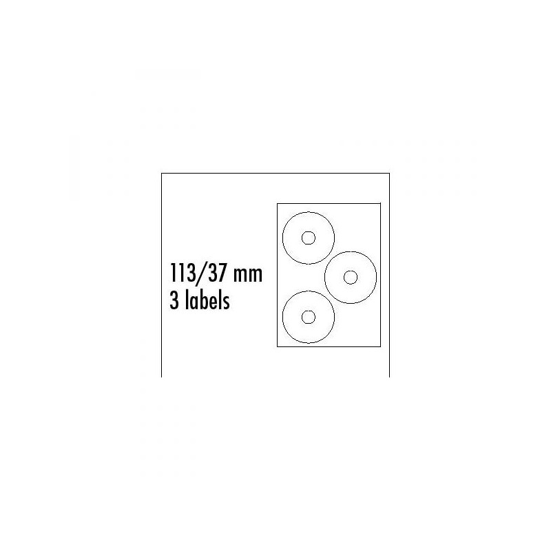 Logo etikety na CD 113/37mm, A4, matné, bílé, 3 etikety, 140g/m2, baleno po 10 ks, pro inkoustové a laserové tiskárny