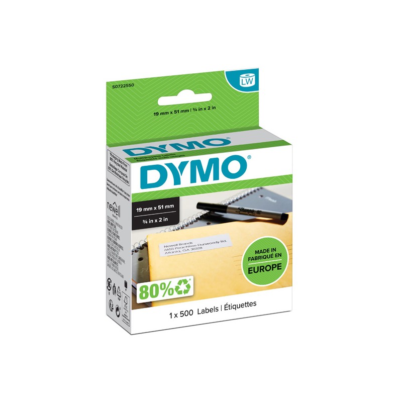 Dymo papírové štítky 51mm x 19mm, bílé, multifunkční, snímatelné, 500 ks, 11355, S0722550