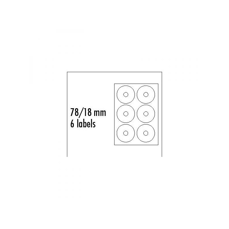 Logo etikety na CD 78/18mm, A4, matné, bílé, 6 etiket, 140g/m2, baleno po 25 ks, pro inkoustové a laserové tiskárny