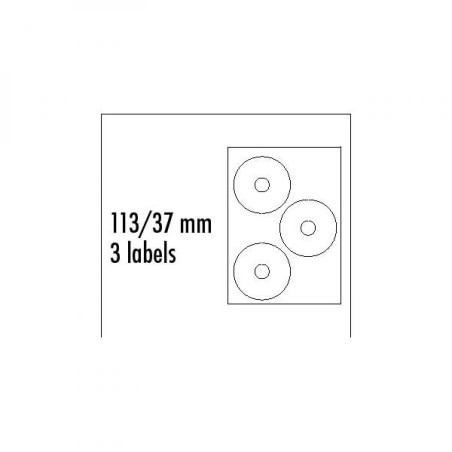 Logo etikety na CD 113/37mm, A4, matné, bílé, 3 etikety, 140g/m2, baleno po 25 ks, pro inkoustové a laserové tiskárny