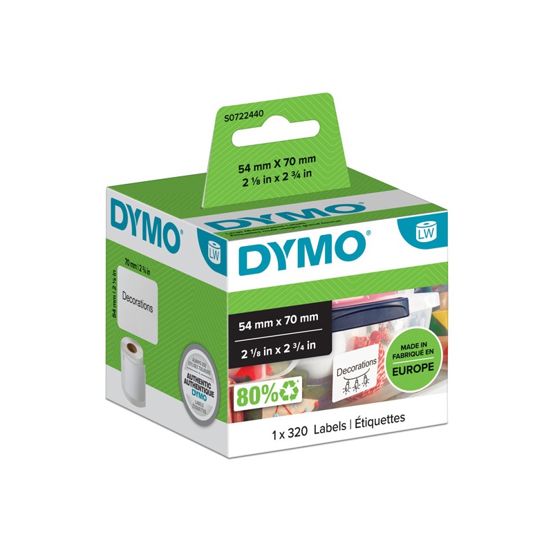 Dymo papírové štítky 70mm x 54mm, bílé, na diskety, 320 ks, 99015, S0722440