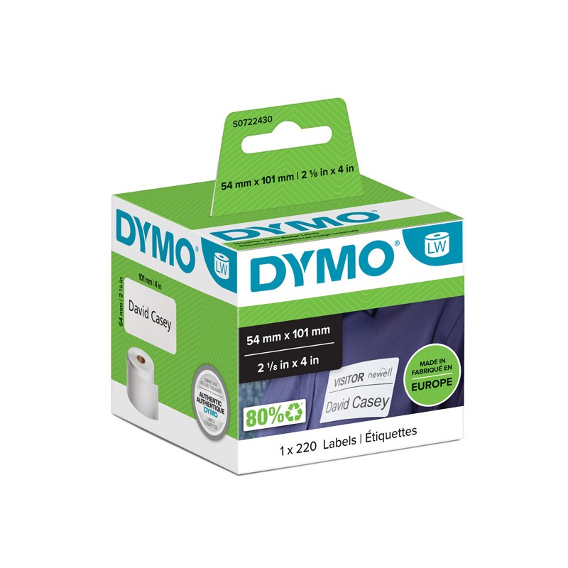 Dymo papírové štítky 101mm x 54mm, bílé, pro přepravu, 220 ks, 99014, S0722430