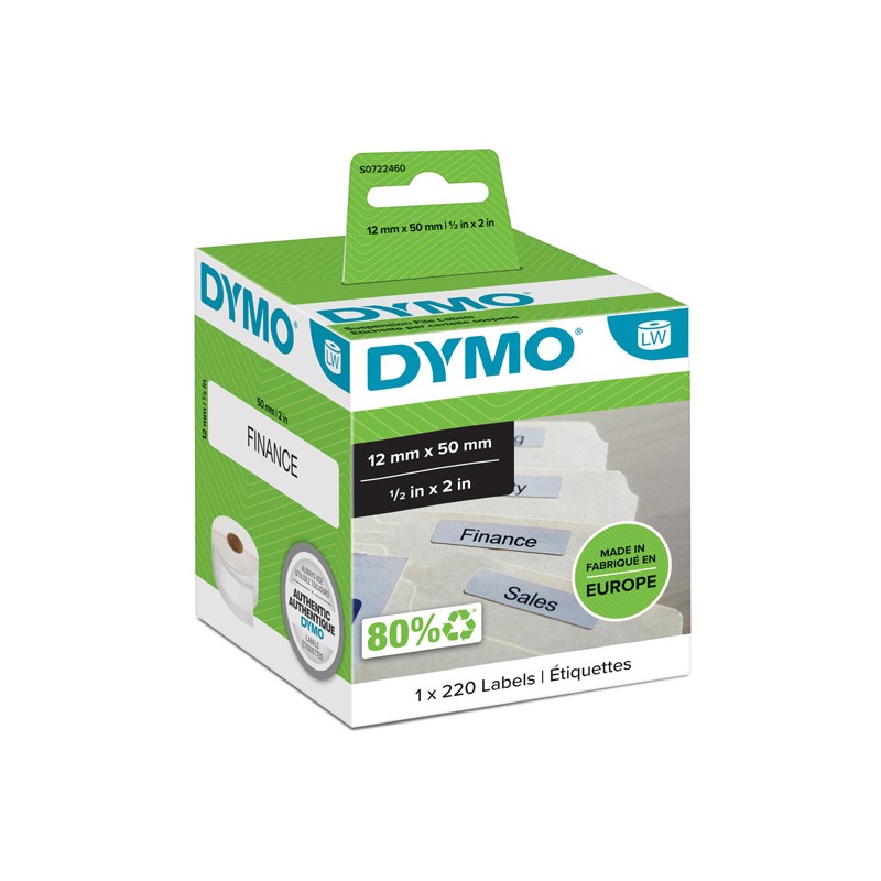 Dymo papírové štítky 50mm x 12mm, bílé, na závěsné pořadače, 220 ks, 99017, S0722460