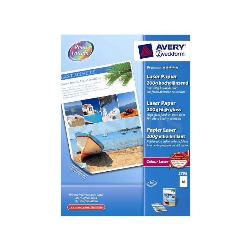 Avery Zweckform Premium Laser Paper, 2798, foto papír, vysoce lesklý, bílý, A4, 200 g/m2, 100 ks, laserový