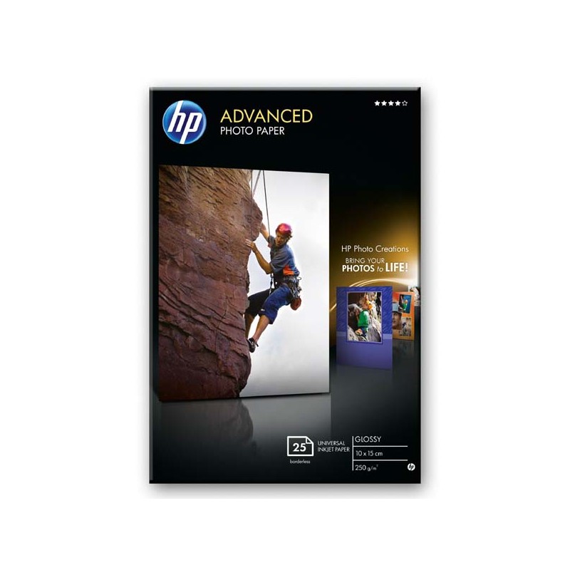HP Advanced Glossy Photo Paper, Q8691A, foto papír, bez okrajů typ lesklý, zdokonalený typ bílý, 10x15cm, 4x6", 250 g/m2, 25