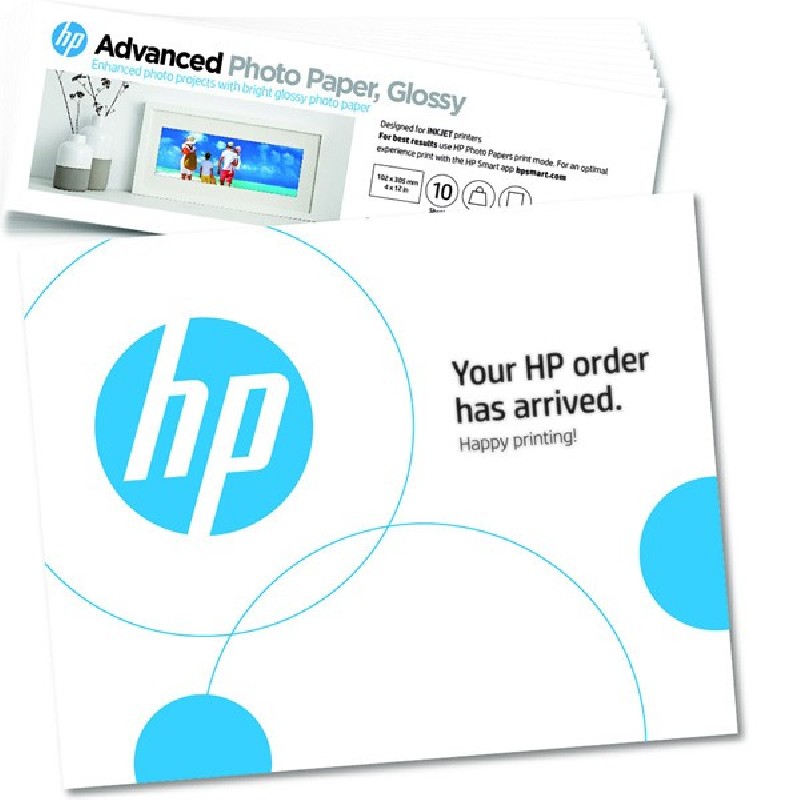 HP Advanced - Lesklý - 10,5 mil. - 102 x 305 mm - 250 g/m? - 65 libry - 10 listy fotografický papír - pro ENVY Inspire 7920e