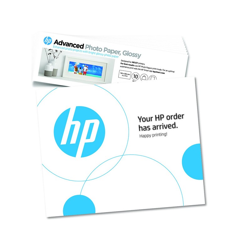 HP Advanced Photo Paper, 49V51A, foto papír, lesklý, bílý, 10,1x30,5cm, 4x12", 250 g/m2, 10 ks, inkoustový