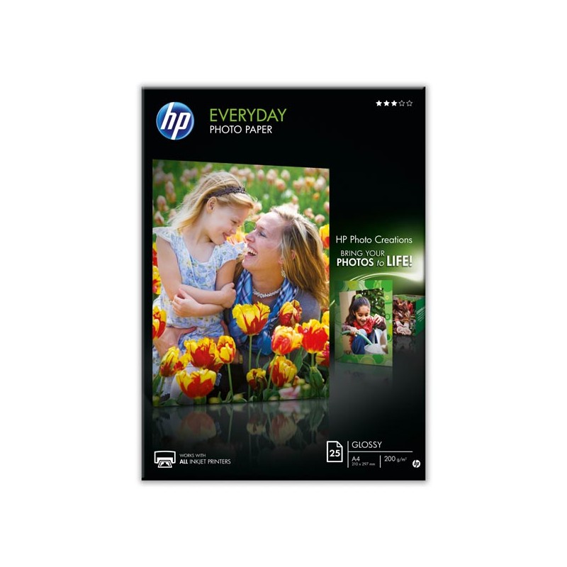HP Everyday Glossy Photo Paper, Q5451A, foto papír, lesklý, bílý, A4, 200 g/m2, 25 ks, inkoustový