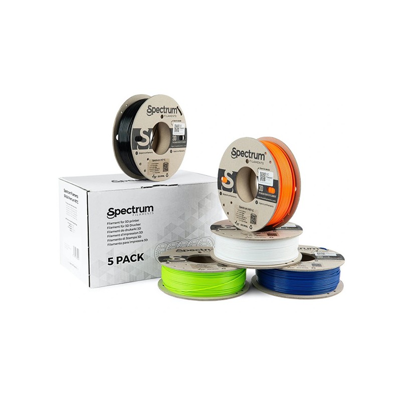 Spectrum Filament Premium PET-G 5x250g, mix, Artic White, Deep Black, Lion Orange, Navy Blue, Lime Green