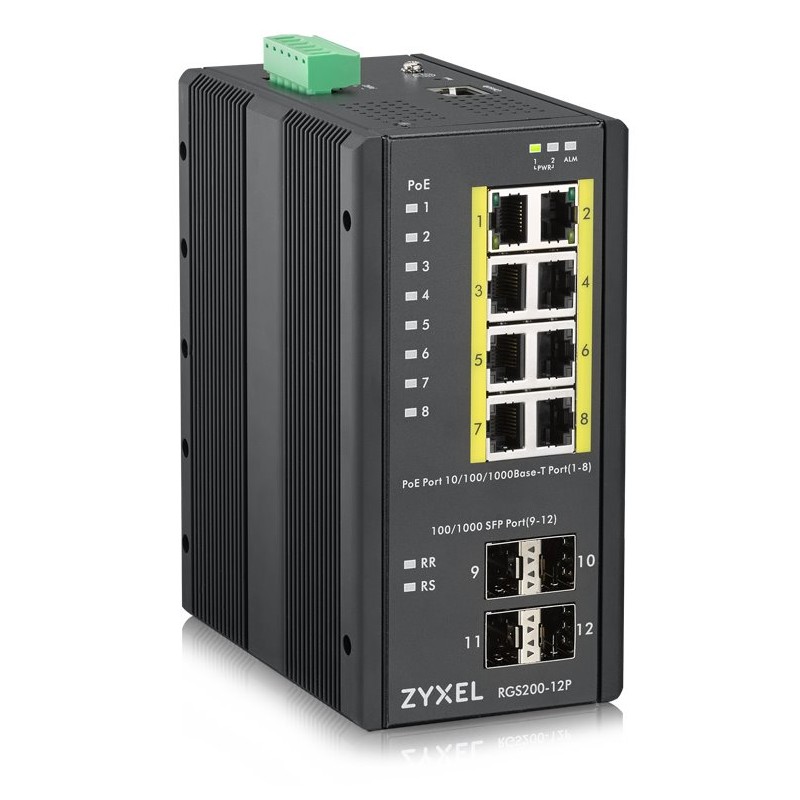 Zyxel 8xGb+4xSFP POE IP30 DIN 240W RGS200-12P