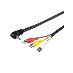 Audio/Video kabel Jack (3.5mm) samec - 3x CINCH samec, 1.5m, 4-pólovy jack 90&deg , černý, Logo blistr, DOPRODEJ