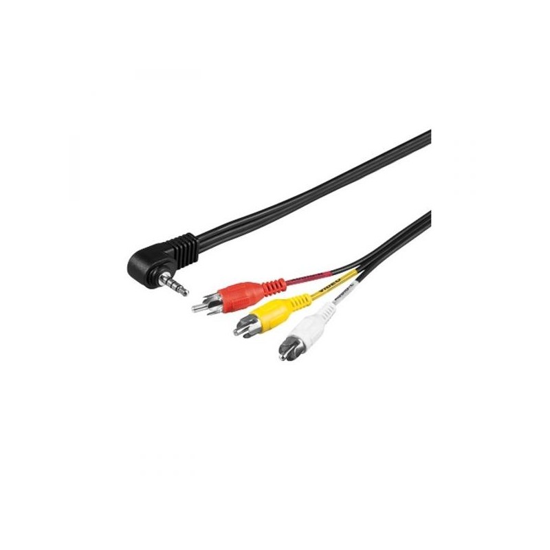 Audio/Video kabel Jack (3.5mm) samec - 3x CINCH samec, 1.5m, 4-pólovy jack 90&deg , černý, Logo blistr, DOPRODEJ