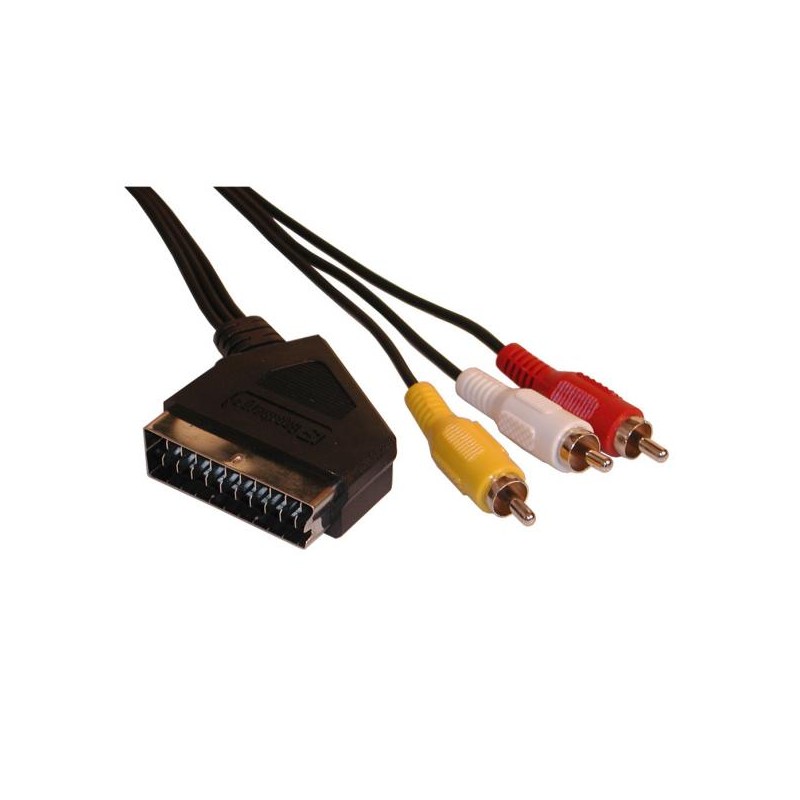 Video kabel SCART samec - 3x CINCH samec, 5m, černý, DOPRODEJ