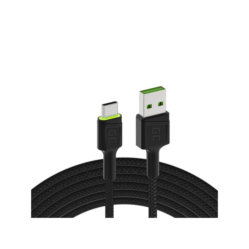 Kabel Green Cell Ray USB kabel - USB-C 120cm, zelená barvy LED a rychlonabíjení Ultra Charge, QC 3.0