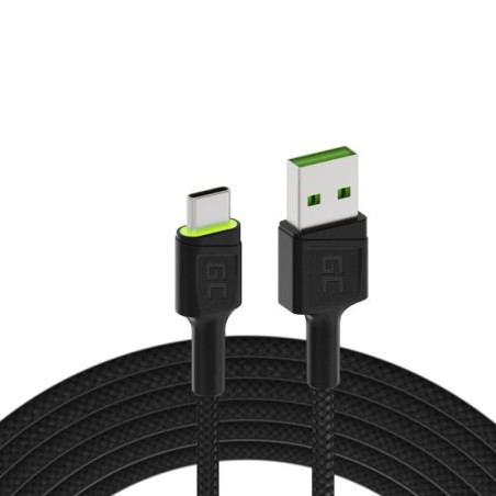 Kabel Green Cell Ray USB kabel - USB-C 120cm, zelená barvy LED a rychlonabíjení Ultra Charge, QC 3.0