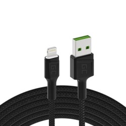 Kabel Green Cell Ray USB-A - Lightning bílá barva, LED 120cm pro Apple 2.4A, rychlonabíjení