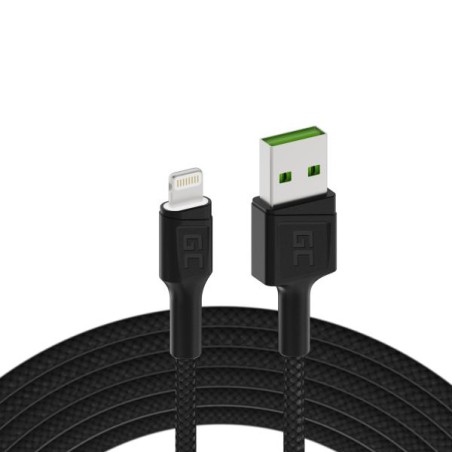 Kabel Green Cell Ray USB-A - Lightning bílá barva, LED 120cm pro Apple 2.4A, rychlonabíjení