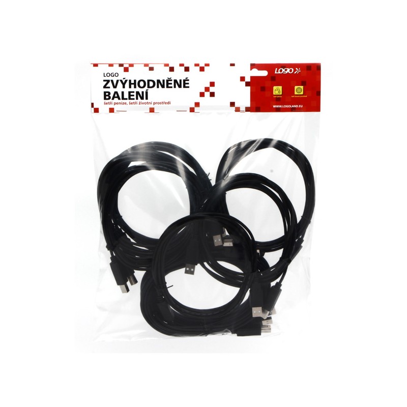 Logo USB kabel (2.0), USB A samec - USB B samec, 3m, černý, 10-pack, cena za 1 kus, DOPRODEJ
