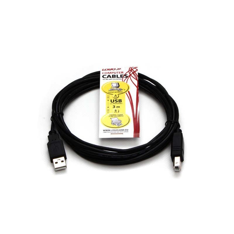Logo USB kabel (2.0), USB A samec - USB B samec, 3m, černý 30261