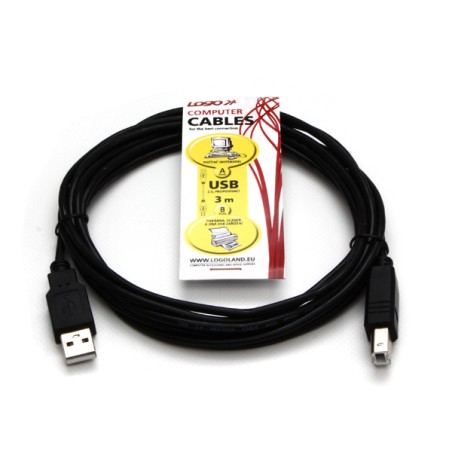 Logo USB kabel (2.0), USB A samec - USB B samec, 3m, černý 30261