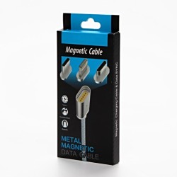 USB kabel s koncovkami (2.0), USB A samec - microUSB samec + Apple Lightning samec + USB C sam, 1m, kulatý, opletený, stříbrný