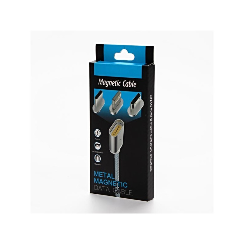 USB kabel s koncovkami (2.0), USB A samec - microUSB samec + Apple Lightning samec + USB C sam, 1m, kulatý, opletený, stříbrný