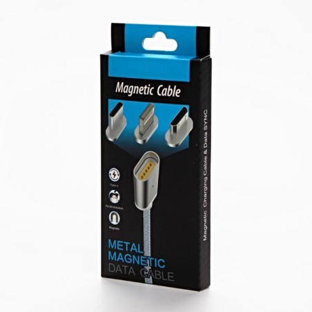 USB kabel s koncovkami (2.0), USB A samec - microUSB samec + Apple Lightning samec + USB C sam, 1m, kulatý, opletený, stříbrný