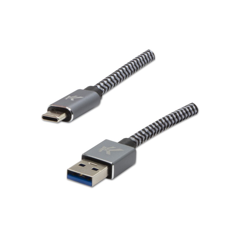 Logo USB kabel (3.2 gen 1), USB A samec - USB C samec, 1m, 5 Gb/s, 5V/3A, šedý, box, kovové opletení, hliníkový kryt konektoru