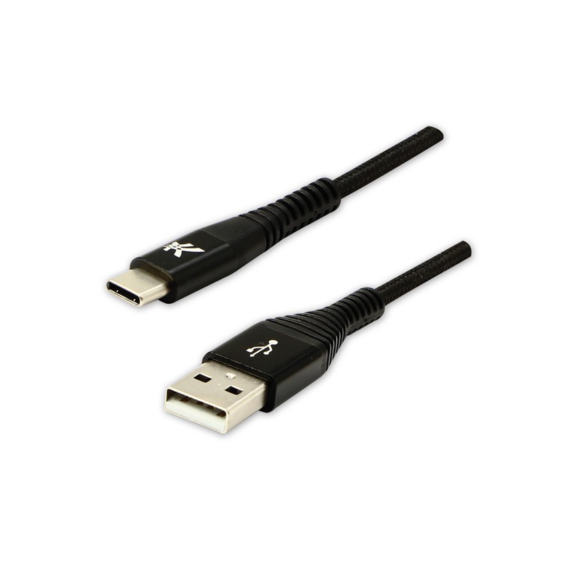 Logo USB kabel (2.0), USB A samec - USB C samec, 2m, 480 Mb/s, 5V/3A, černý, box, nylonové opletení, hliníkový kryt konektoru