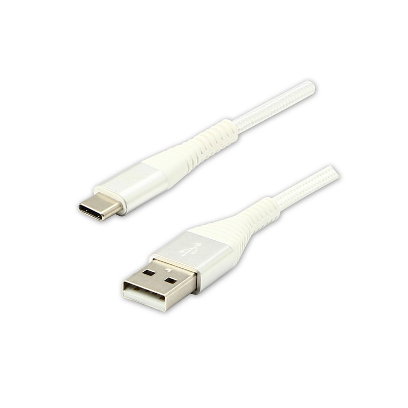 Logo USB kabel (2.0), USB A samec - USB C samec, 2m, 480 Mb/s, 5V/3A, bílý, box, nylonové opletení, hliníkový kryt konektoru