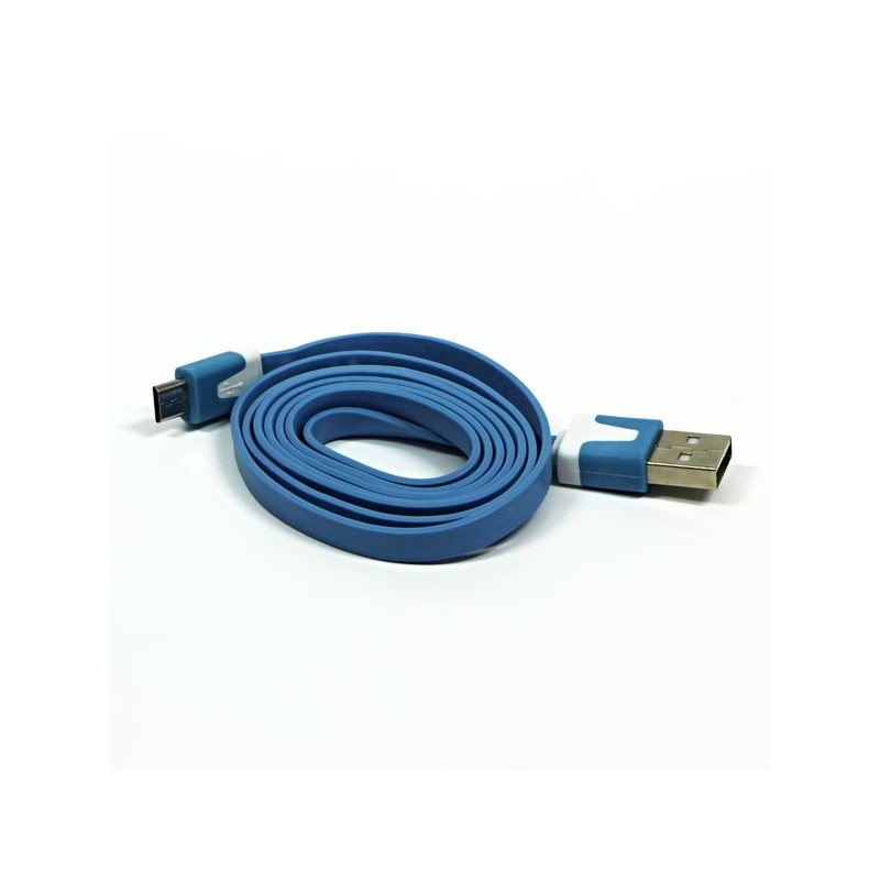 Logo USB kabel (2.0), USB A samec - microUSB samec, 1m, plochý, modrý, blistr, DOPRODEJ