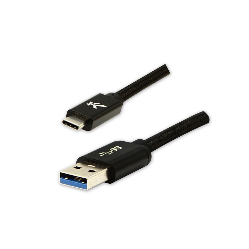 Logo USB kabel (3.2 gen 1), USB A samec - USB C samec, 2m, 5 Gb/s, 5V/3A, černý, box, nylonové opletení, hliníkový kryt