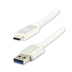 Logo USB kabel (3.2 gen 1), USB A samec - USB C samec, 2m, 5 Gb/s, 5V/3A, bílý, box, nylonové opletení, hliníkový kryt