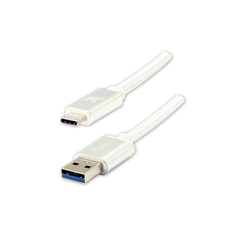 Logo USB kabel (3.2 gen 1), USB A samec - USB C samec, 2m, 5 Gb/s, 5V/3A, bílý, box, nylonové opletení, hliníkový kryt