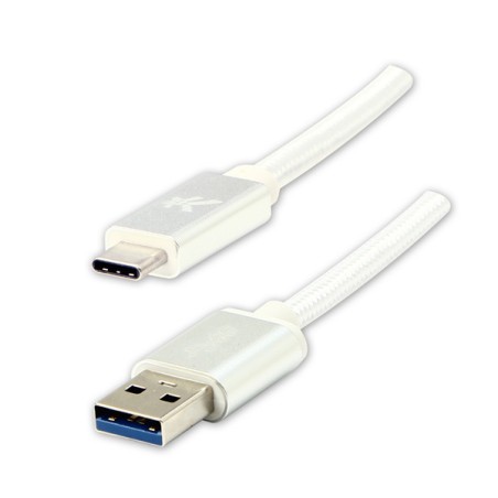 Logo USB kabel (3.2 gen 1), USB A samec - USB C samec, 2m, 5 Gb/s, 5V/3A, bílý, box, nylonové opletení, hliníkový kryt