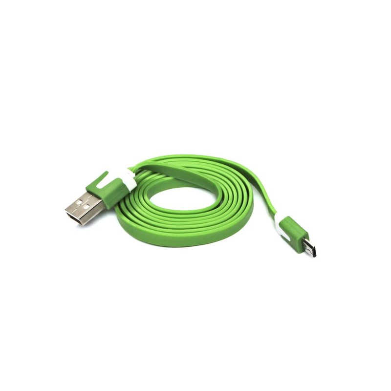 Logo USB kabel (2.0), USB A samec - microUSB samec, 1m, plochý, zelený, blistr, DOPRODEJ