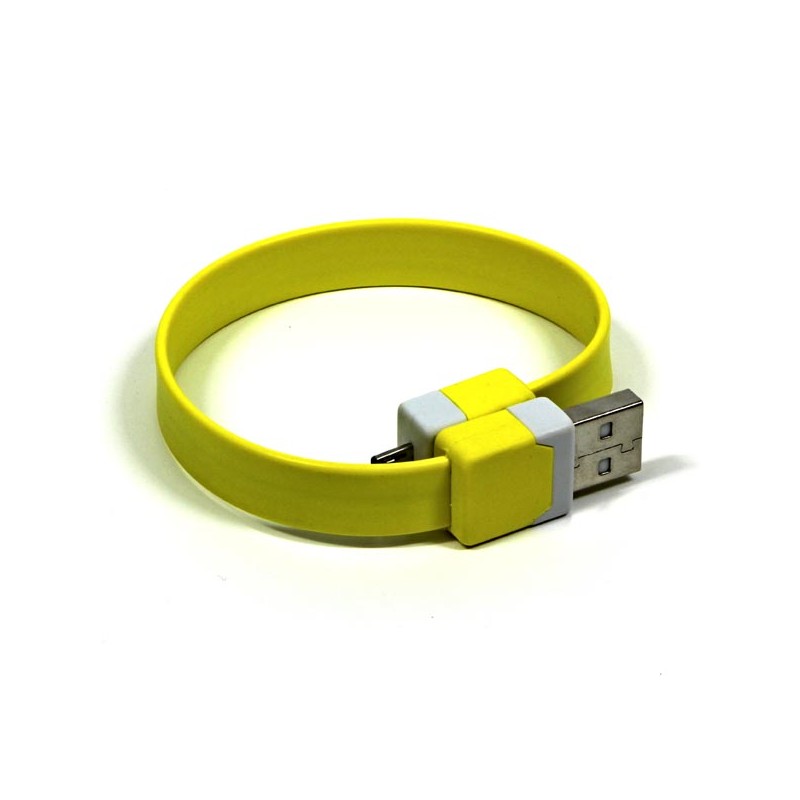 USB kabel (2.0), USB A samec - microUSB samec, 0.25m, žlutý, náramek, DOPRODEJ